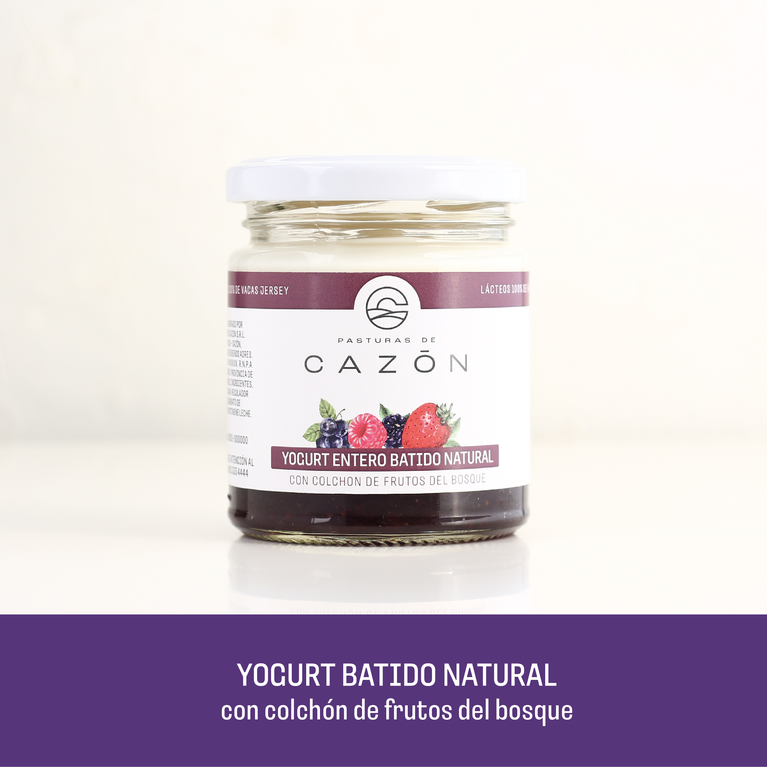 Yogurt entero batido natural con colchón de frutos del bosque Pasturas de Cazón